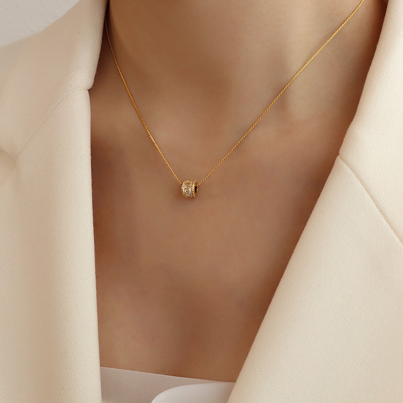 Light luxury diamond-set geometric simple earrings titanium steel-plated 18K gold versatile necklace set jewelry women 99