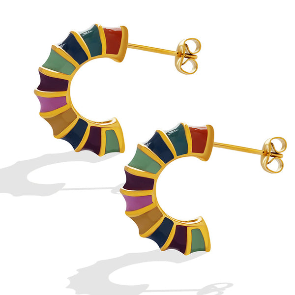 - Temperament geometric simple bamboo earrings, niche design drip rainbow C-shaped earrings multi-color stud earrings pp