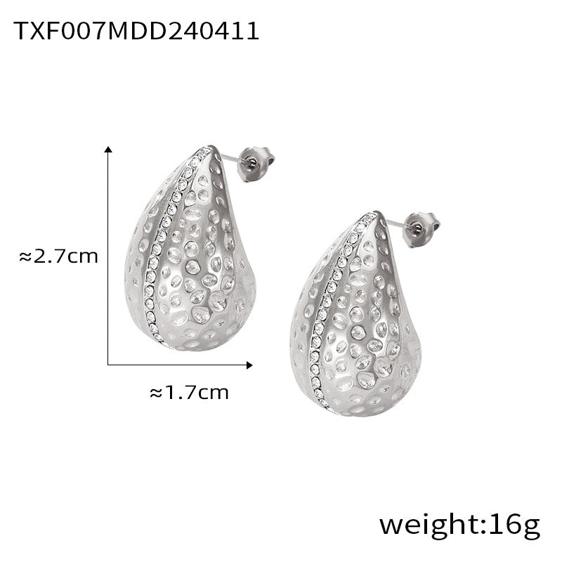 Fashion cold wind design sense personalized jewelry diamond earrings water drop shape pendant titanium steel jewelry set