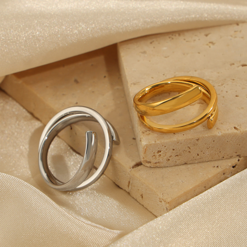 New simple personality niche design titanium steel gold-plated irregular fashion ring jewelry wholesale pp