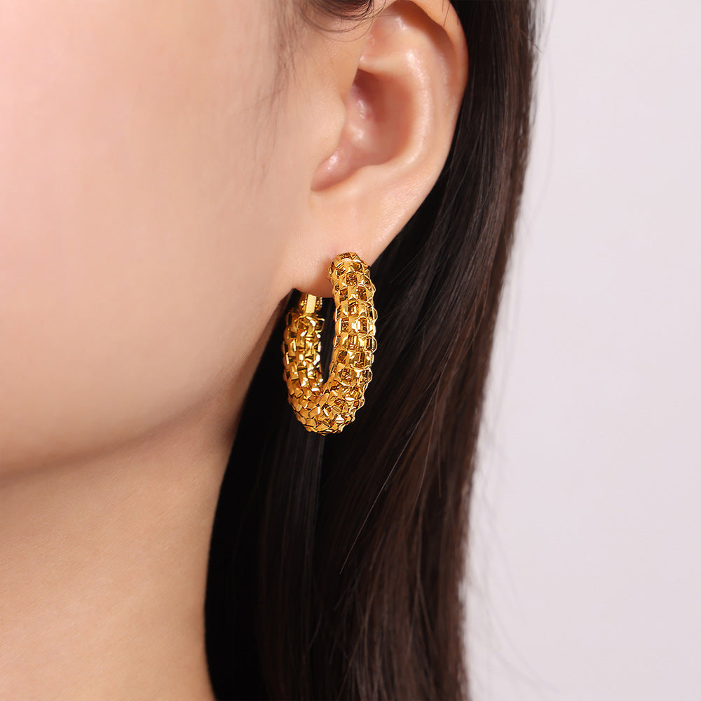 New fashion style personalized design niche hollow titanium steel gold-plated geometric earrings jewelry women's wholesale