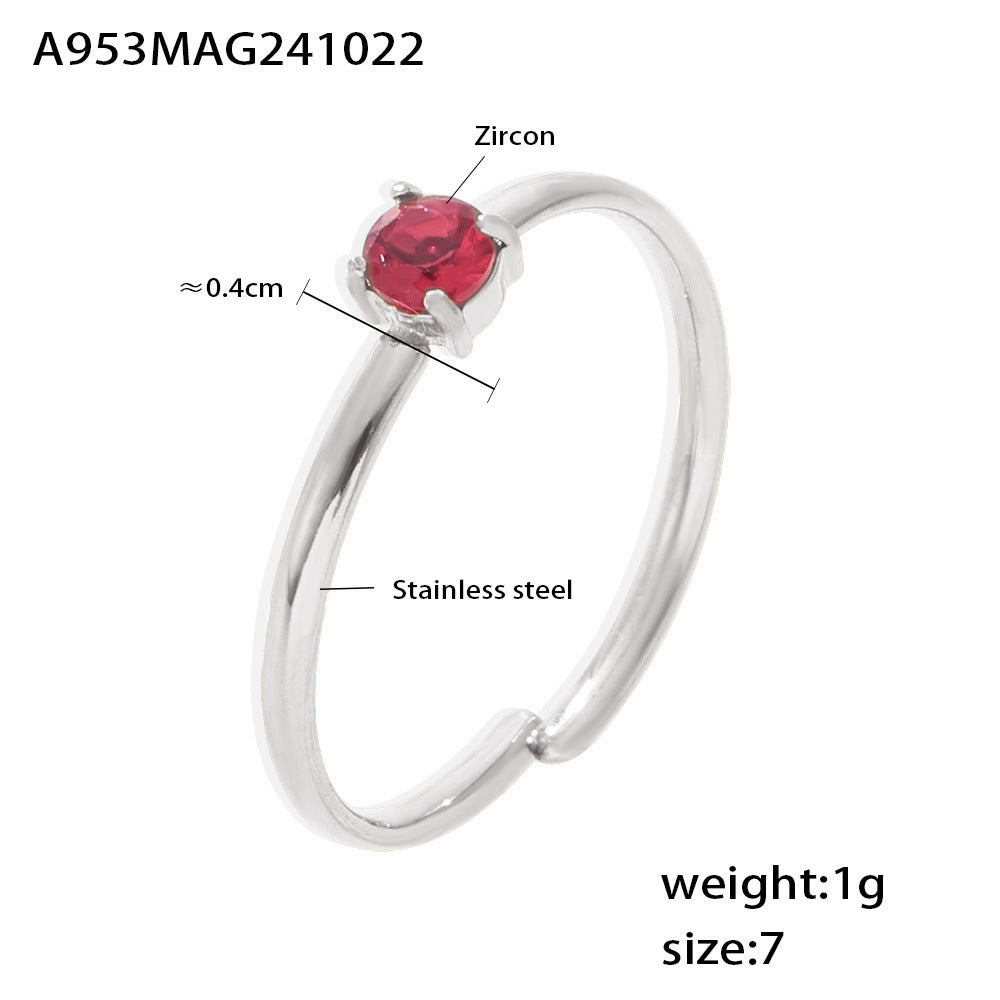 Single-claw zircon ring PVD electroplated stainless steel opening adjustment light luxury index finger ring spot 99