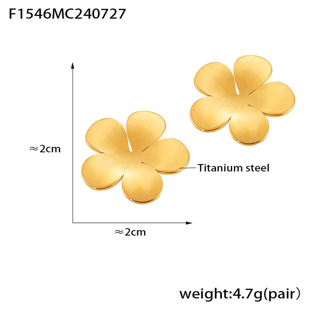 Popular stainless steel exaggerated flower earrings women's French fashion light luxury personalized small flower stud earrings