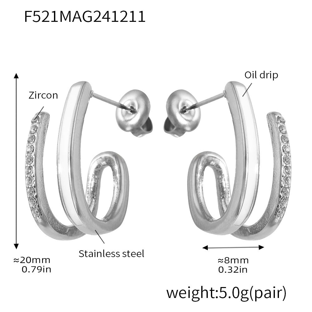 Stainless steel micro-inlaid zircon enamel color glaze stud earrings light luxury temperament earrings personality versatile niche earrings women 99