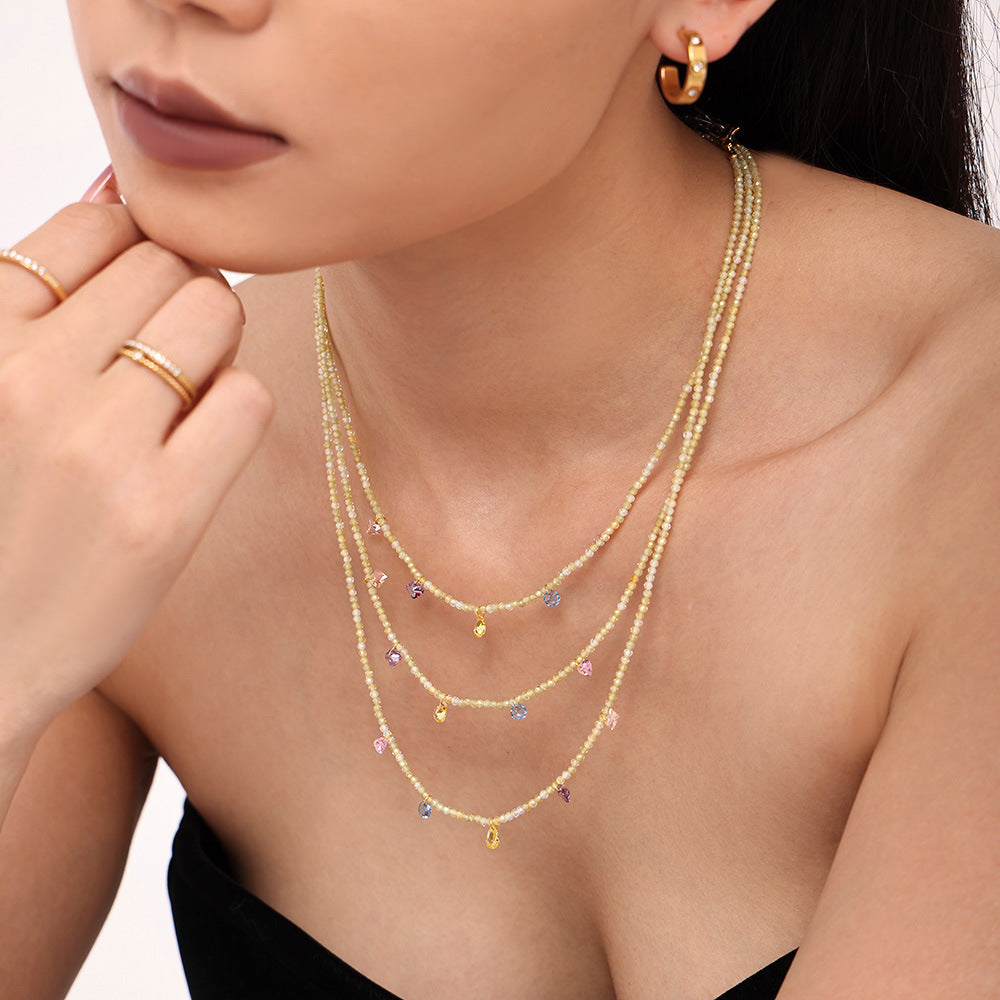 Dopamine zircon handmade natural stone beaded collarbone necklace small fresh girl niche accessories spot 99