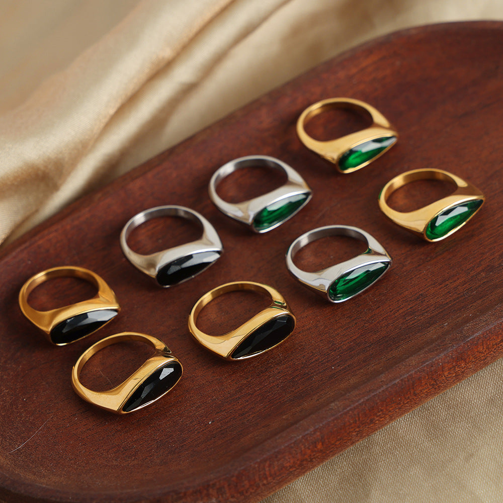 New light luxury retro titanium steel gold-plated geometric ring ring jewelry women's fashion