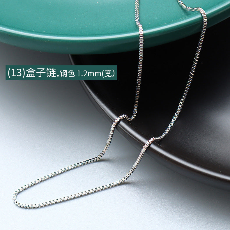 Cross chain Snake bone chain Twist chain Box chain Variety necklace Women's titanium steel plated 18K gold plain chain Clavicle chain jewelry 99