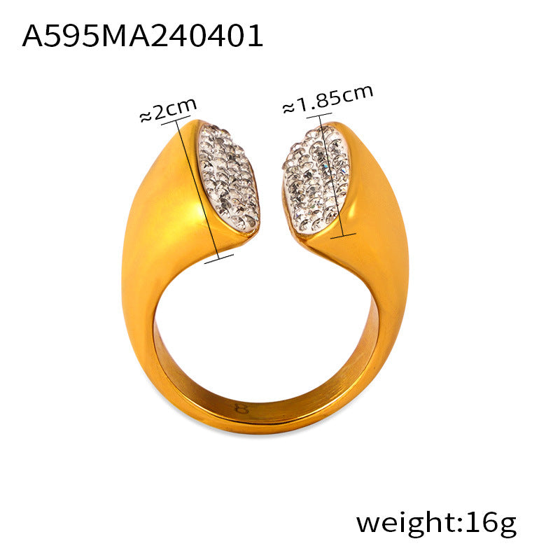 Niche simple light luxury jewelry Gypsy star diamond-set design ring Titanium steel gold-plated multi-layer index finger ring