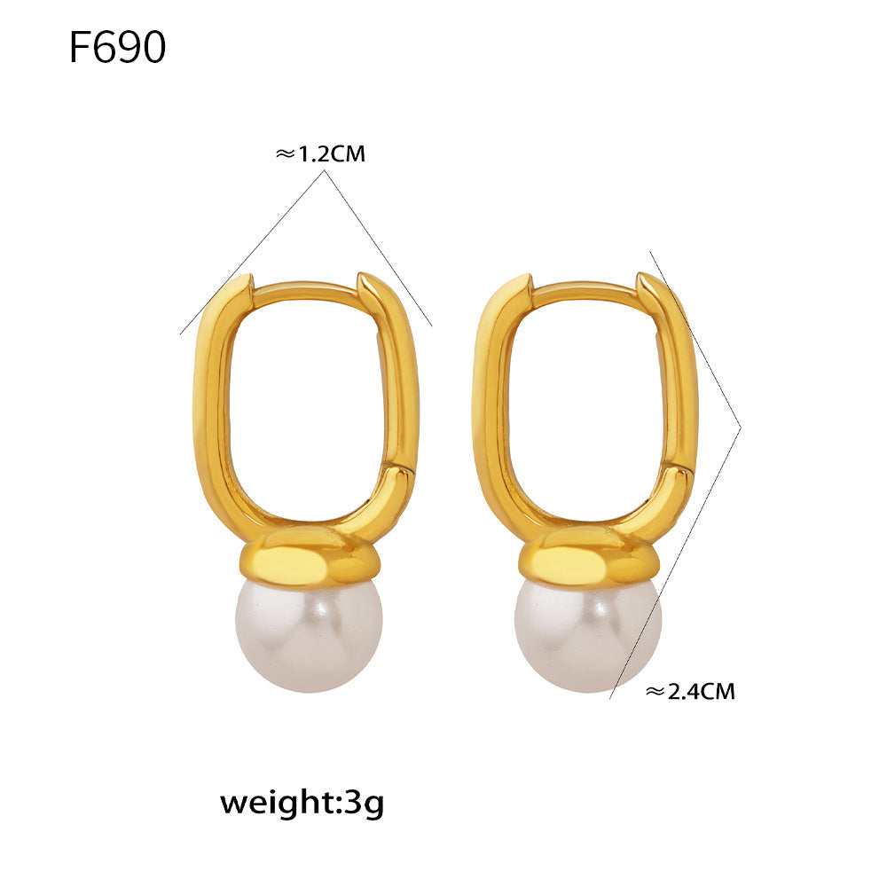 Tassel imitation pearl earrings fashion personalized design titanium steel plated 18k gold light luxury versatile earrings spot