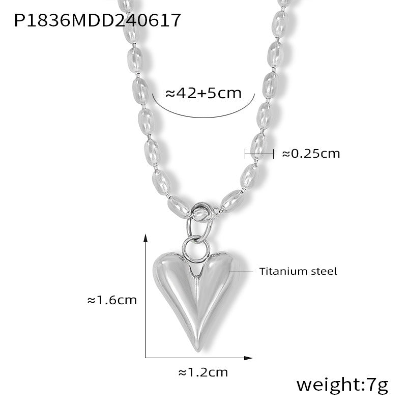 Fashion Simple Temperament Elegant Rice Bead Chain Jewelry Geometric Love Pendant Titanium Steel Gold Plated Casual Wind Necklace