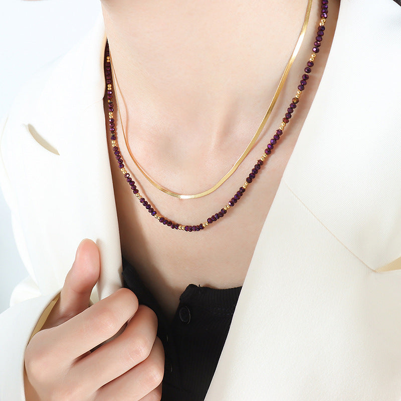 Internet celebrities with the same ethnic style retro fashion personality double stacked necklace glass stone exquisite temperament pp