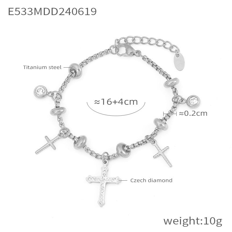 Retro niche personalized box chain jewelry multi-element pendant with diamond design titanium steel gold-plated bracelet 99