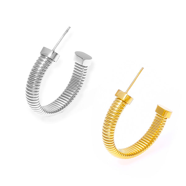Stylish simple personality niche elegant jewelry geometric multi-layer design titanium steel gold-plated C-shaped earrings