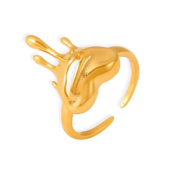 Vintage Heart Hollow Melted Opening Ring Titanium Steel 18K Gold Plated PVD Pop Ring