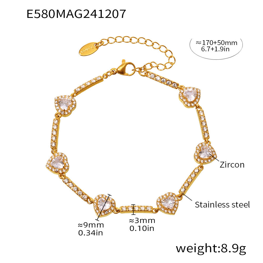 Stainless steel hand-inlaid super flash geometric zircon gypsy star bracelet combination PVD plated 18K gold color retention