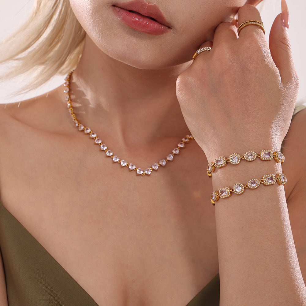 Niche design 5A zircon full diamond bracelet heavy industry design stainless steel chain decoration spot 99