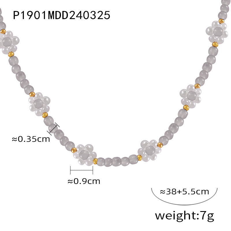 Dopamine wear temperament jewelry beads mix and match colorful natural stone handmade beaded design titanium steel gold-plated necklace pp