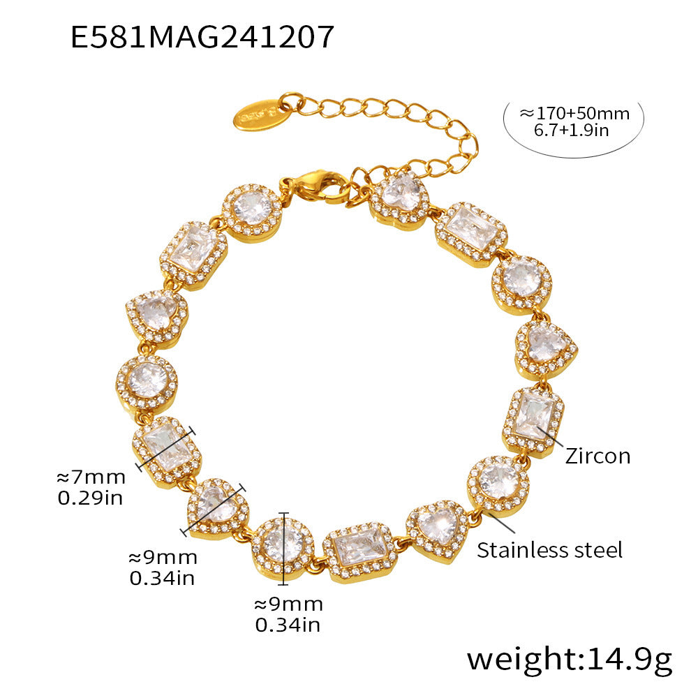 Stainless steel hand-inlaid super flash geometric zircon gypsy star bracelet combination PVD plated 18K gold color retention