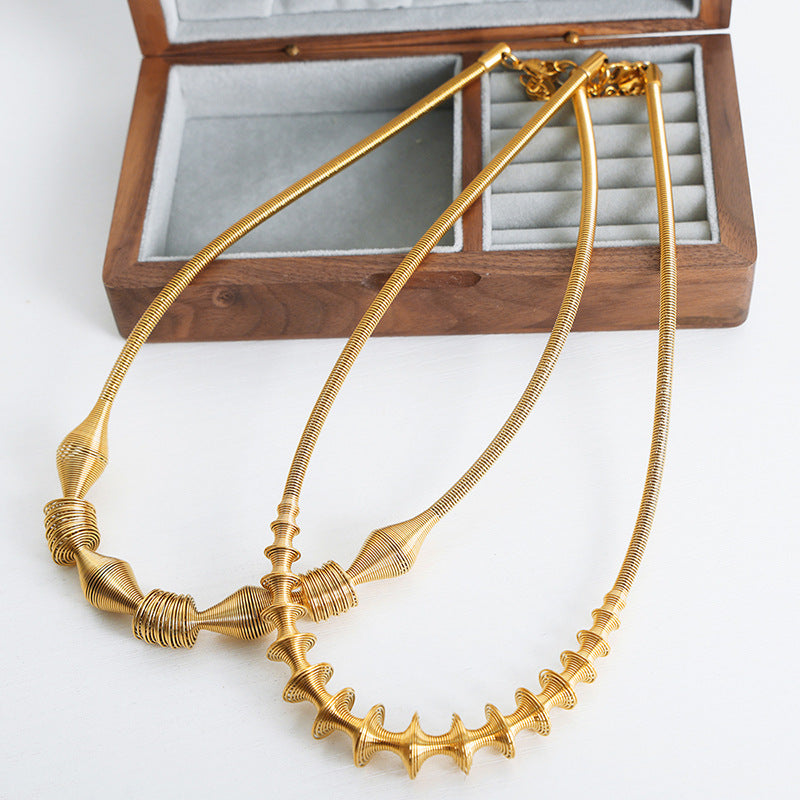 New high-end fashion personalized design retro temperament titanium steel gold-plated pendant necklace jewelry female pp