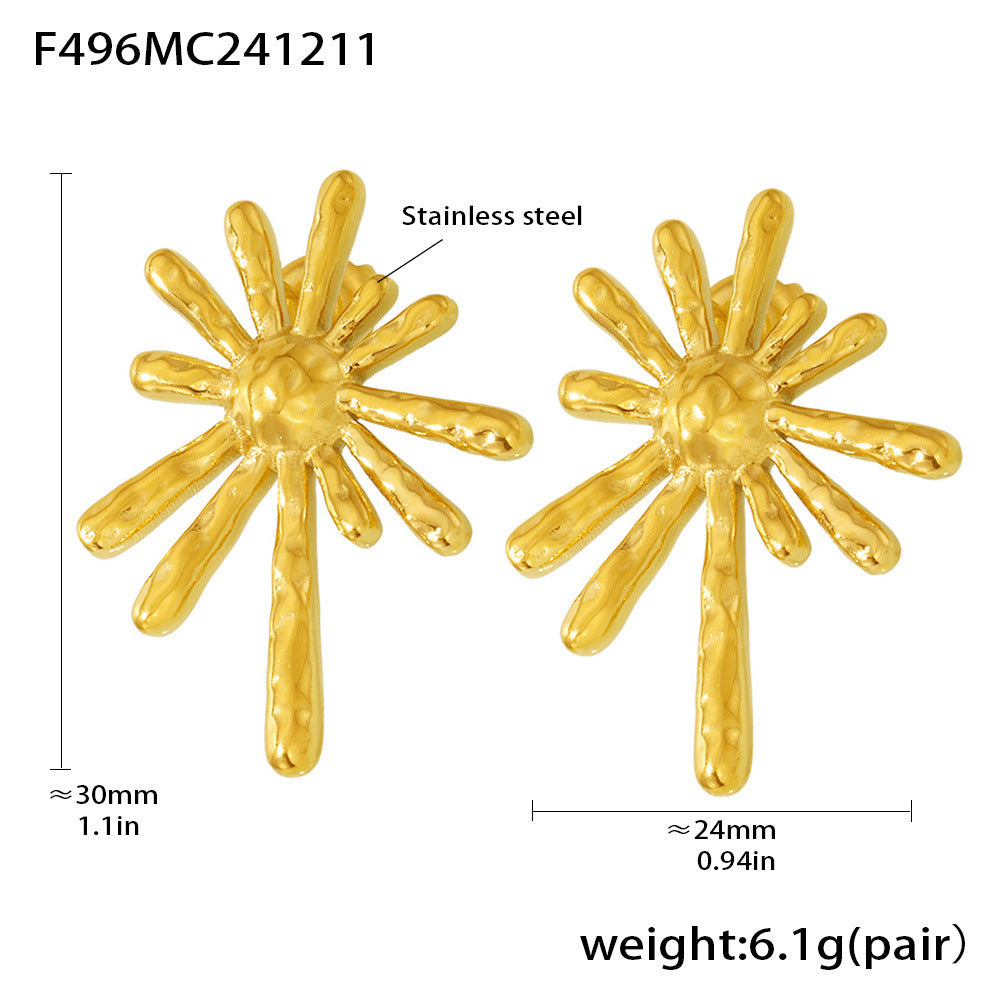 Stainless steel plated 18K gold sun ray radial stud earrings new personalized exaggerated earrings 99