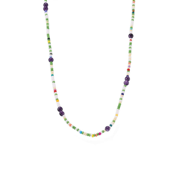 Dopamine natural stone round bead chain light luxury handmade color beaded necklace light luxury temperament neck chain female pp
