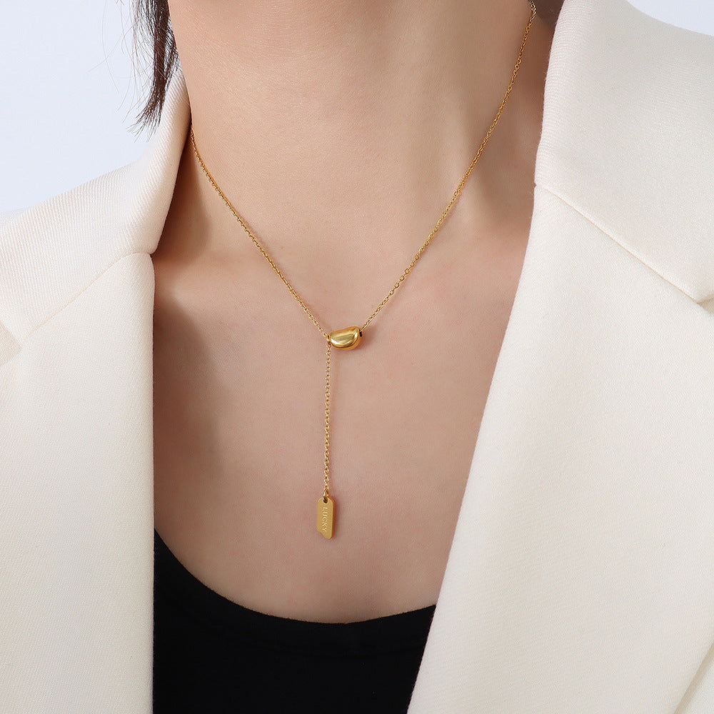 Design sense necklace steel plated 18k gold small golden bean fringed lucky long brand pendant jewelry 99