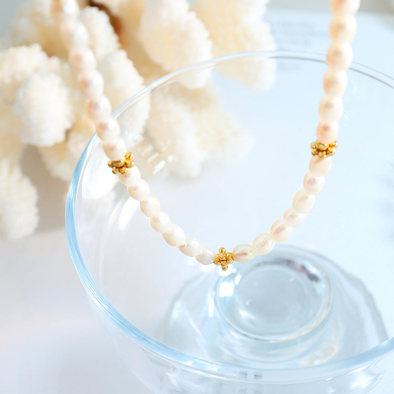 Simple and non-fading fashionable fashionable personalized freshwater pearl gold accessories necklace French trend jewelry