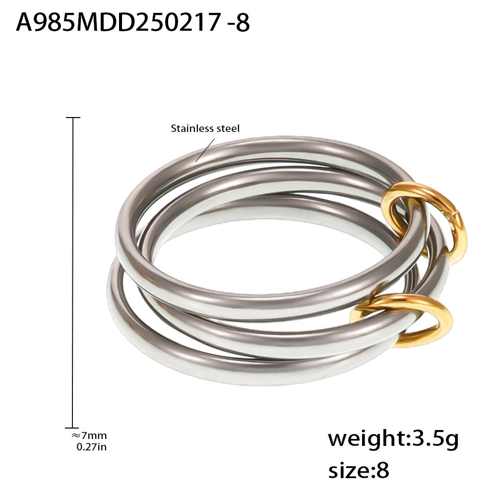 Fashion niche temperament creative personality jewelry stainless steel gold-plated multi-layer middle with diamond ring women 99