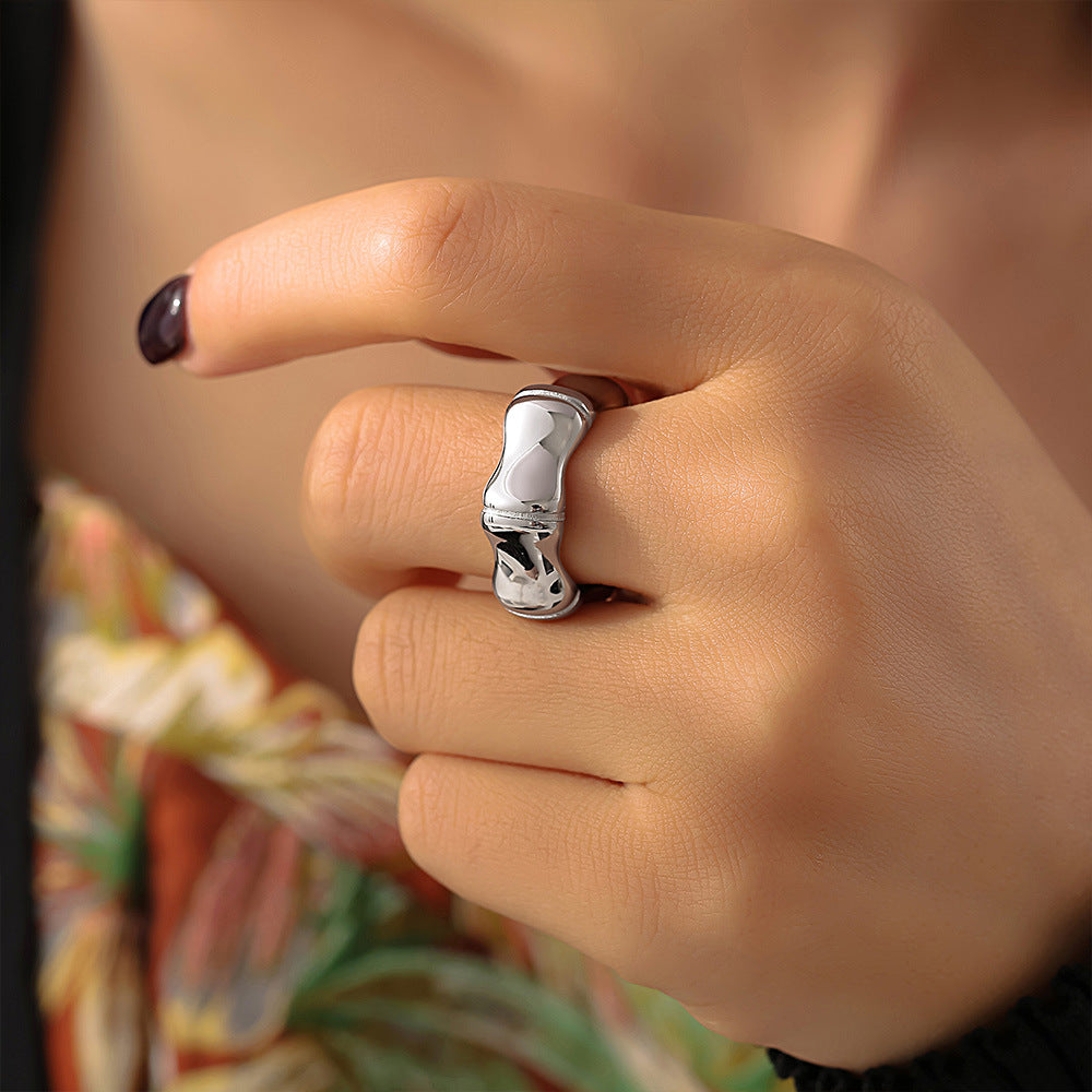 Fashion commuter bamboo ring bamboo design stainless steel does not fade Internet celebrity same ring pp