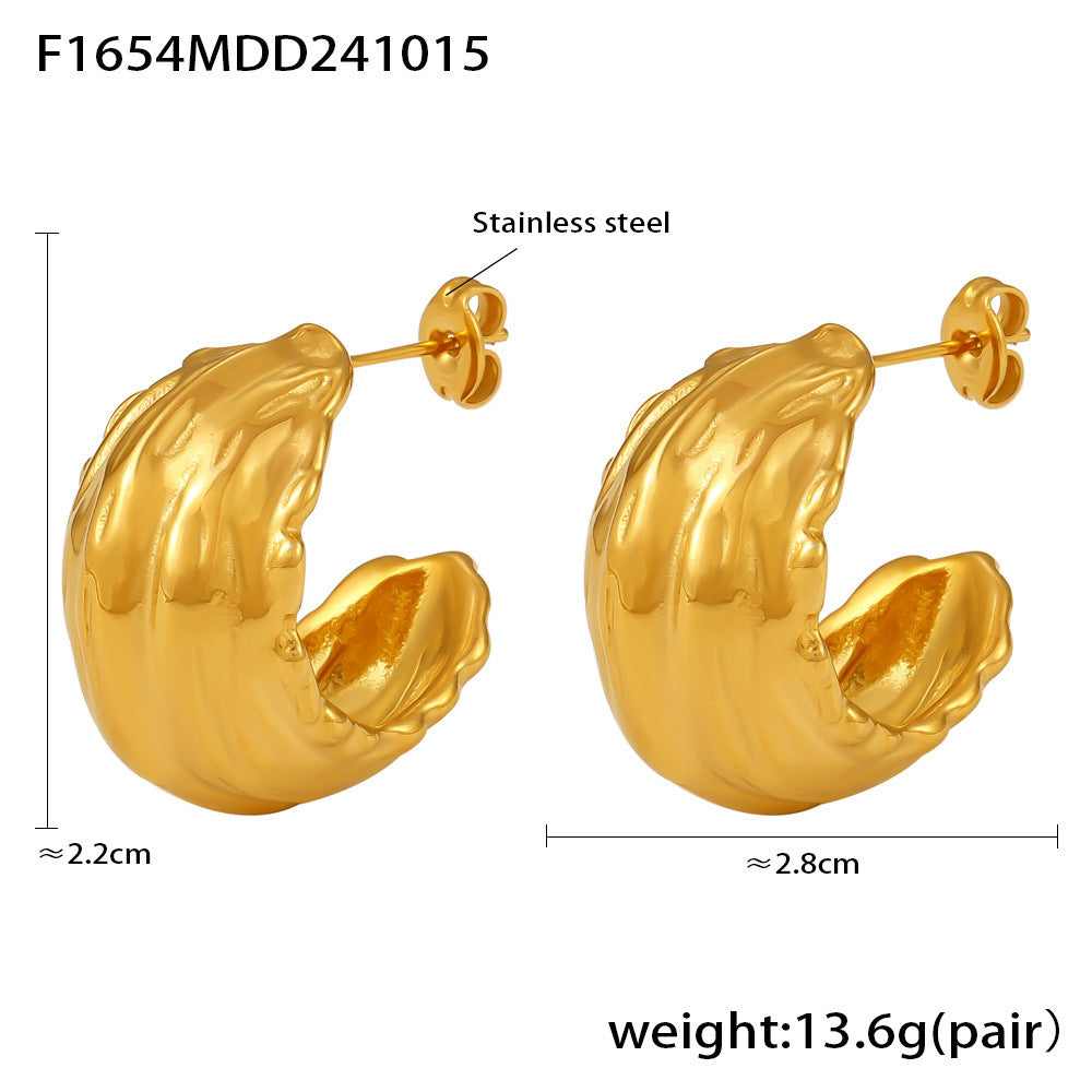 Niche pleated texture C-shaped earrings lava fashion stainless steel casting PVD plated earrings 99