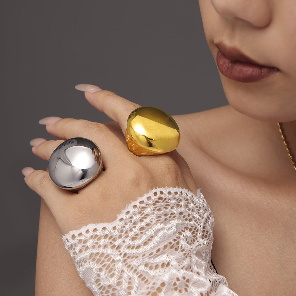 Accessories High texture large glossy Roman pattern digital casting ring women's stainless steel PVD plated real gold color retention