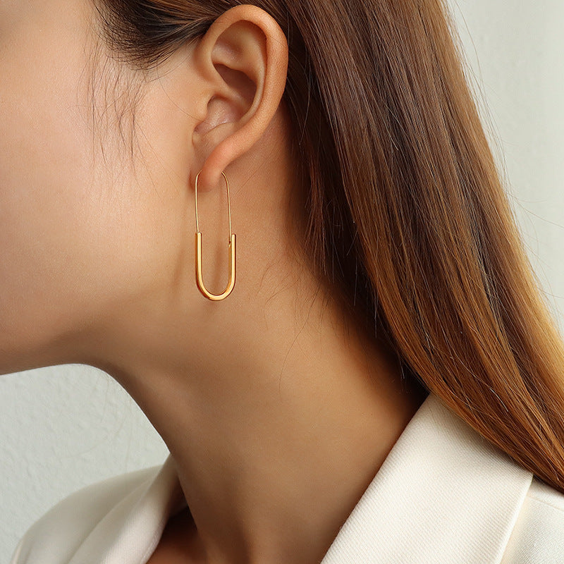 Long pin earrings jewelry, ear-mounted earrings, titanium steel plated with 18K real gold, non-fading jewelry women
