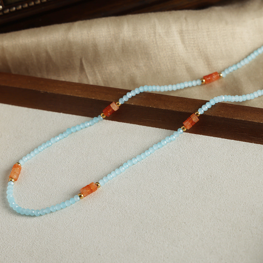 Retro new light luxury natural stone handmade beaded turquoise abacus bead necklace fashion