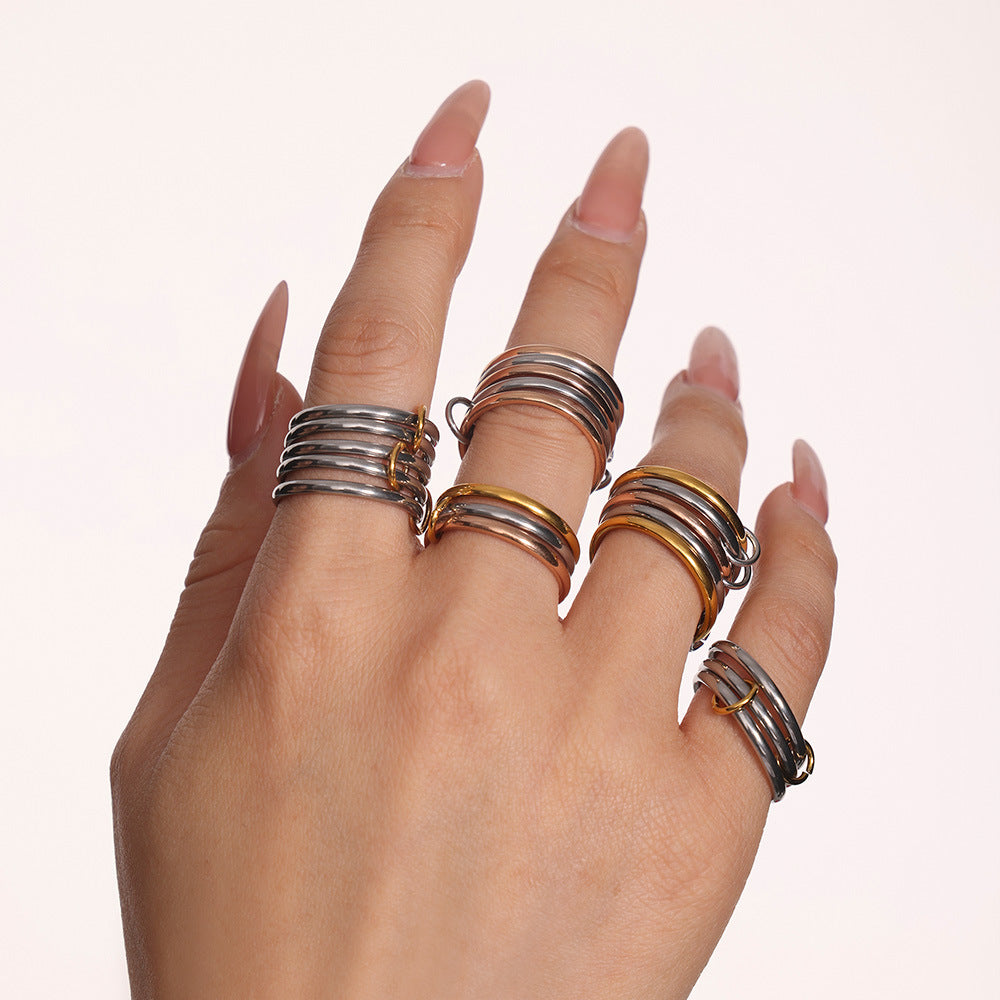 Fashion niche temperament creative personality jewelry stainless steel gold-plated multi-layer middle with diamond ring women 99
