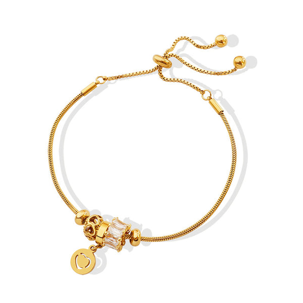 Personality trend Zircon pull-out buckle bracelet bracelet, titanium steel plated 18K gold women's jewelry 99