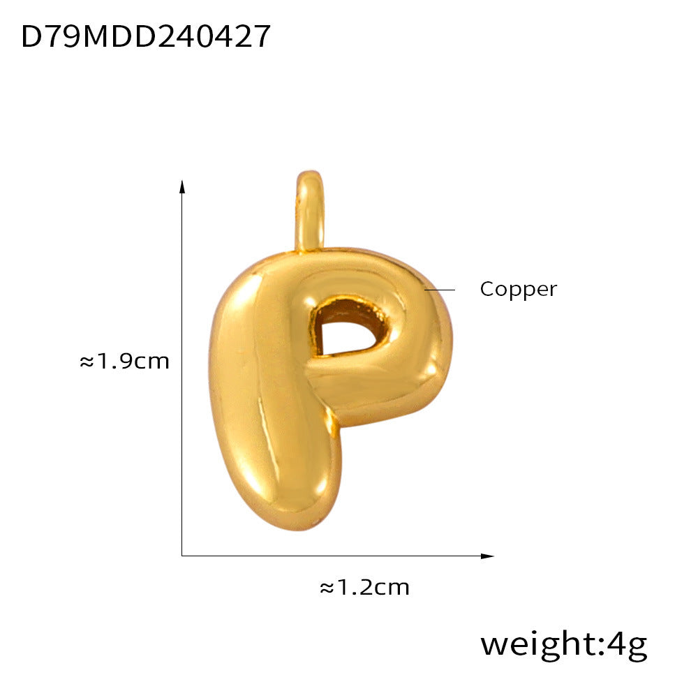 Hot Sale Glossy Bubble Balloon 26 English Letter Pendant Accessories Versatile Copper Gold Plated Jewelry 99