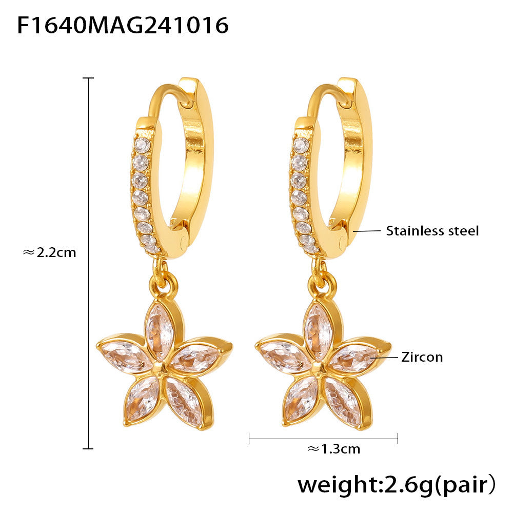 Geometric elements handmade zircon full diamond earrings PVD plating color retention niche trend jewelry
