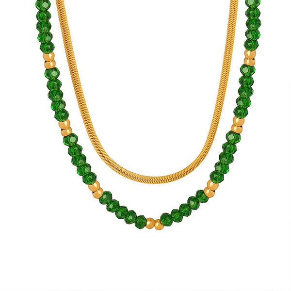 Internet celebrities with the same ethnic style retro fashion personality double stacked necklace glass stone exquisite temperament pp