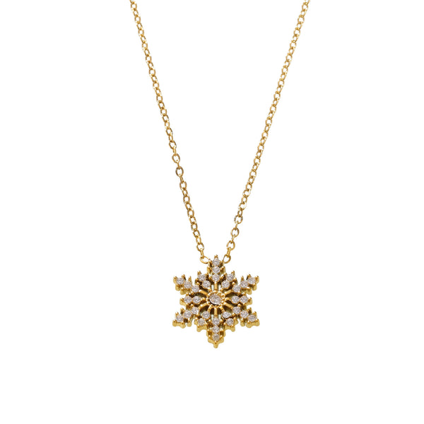 Christmas CNC snowflake super flash zircon pendant collarbone necklace wholesale titanium steel non-fading jewelry women