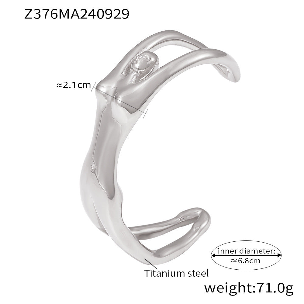 Creative female body opening bracelet, European and American personality Internet celebrity titanium steel plated 18K gold heavy industry casting bracelet 99