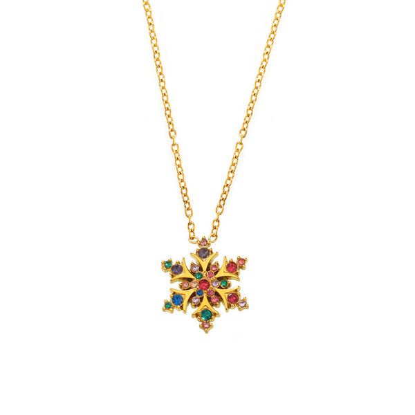 5A super flash zircon Christmas snowflake collarbone necklace PVD electroplating 18K real gold non-fading jewelry female spot