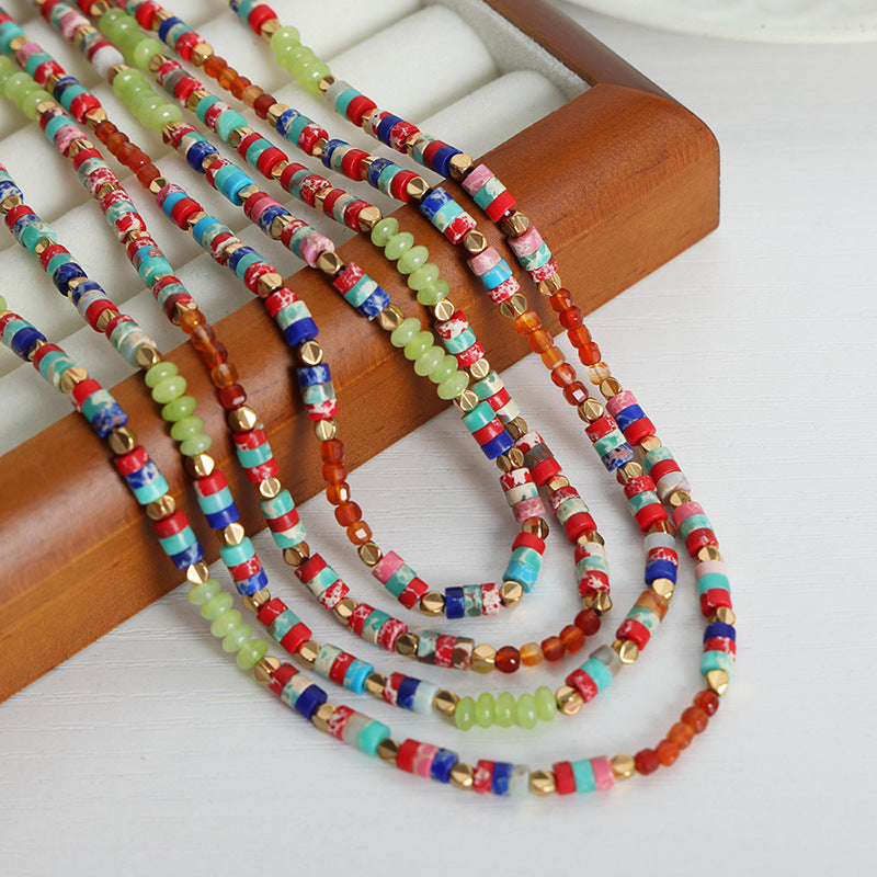 Dopamine retro colored natural stone abacus beads handmade beaded necklace jewelry female pp