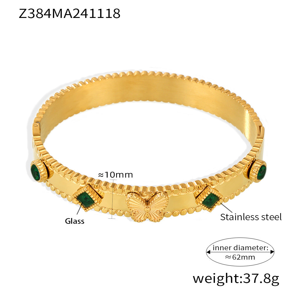 Batch flower butterfly zircon Czech glass stone stainless steel plated 18k gold bracelet high version buckle women's bracelet pp
