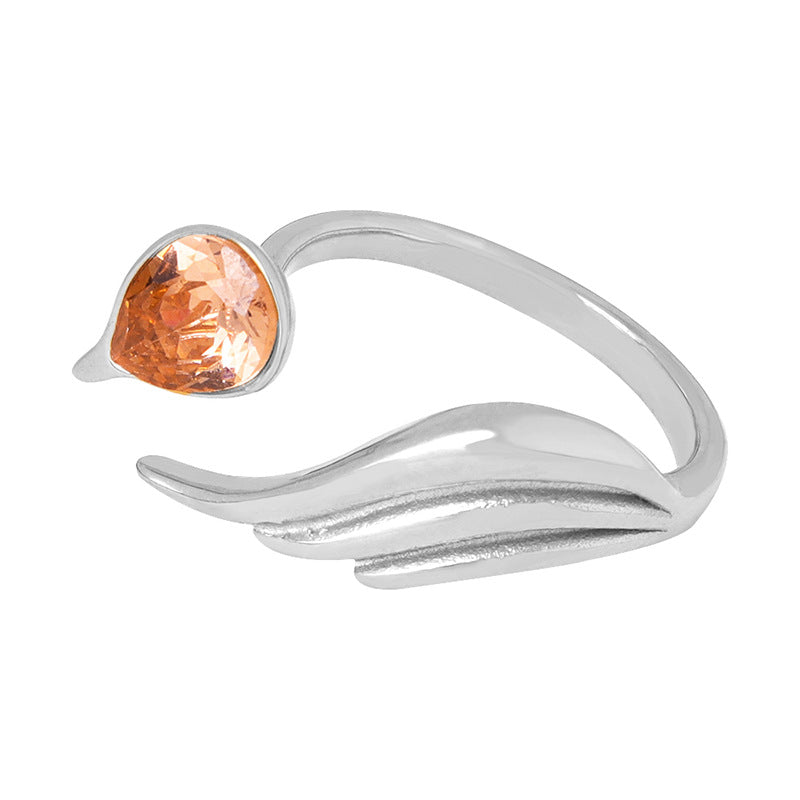Fashion commuting niche simple versatile geometric shape design sense zircon color shell inlaid titanium steel gold-plated ring pp