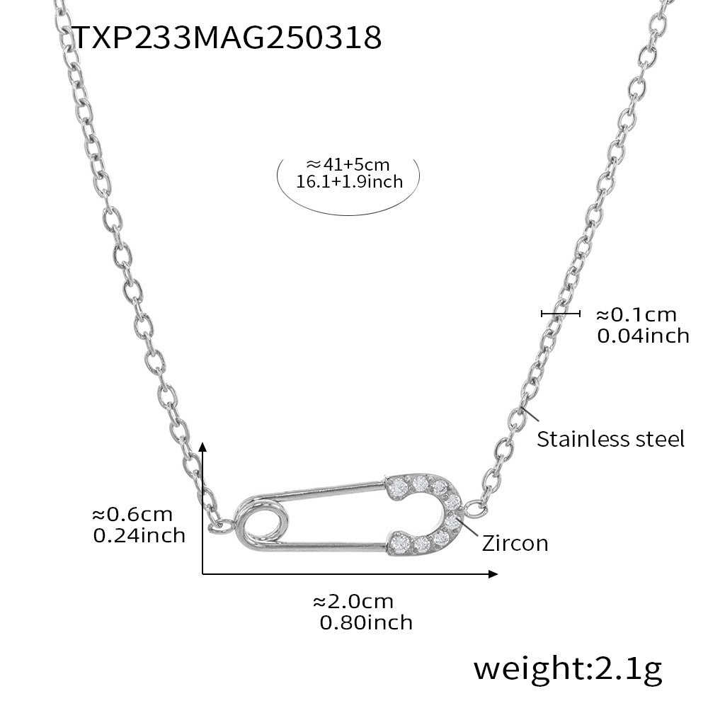 Full Diamond 5A Zircon Pin Stainless Steel Double Necklace/Bracelet Jewelry Set
