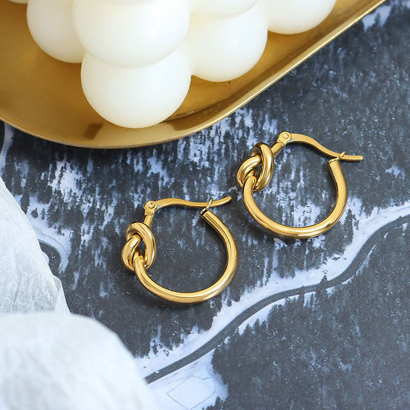 Sexy stud earrings slim loop earrings titanium steel plated 18k gold earrings knotted circle earrings women