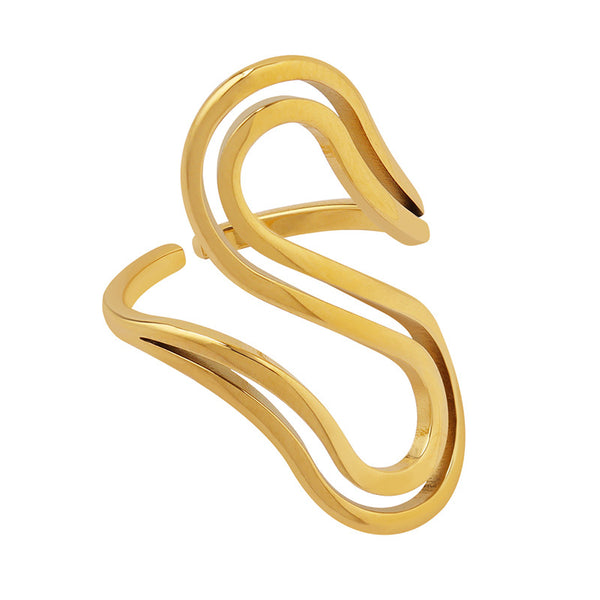 Autumn and winter style, elegant personality, handmade S-shaped open ring, women's titanium steel plated 18K gold trend ring