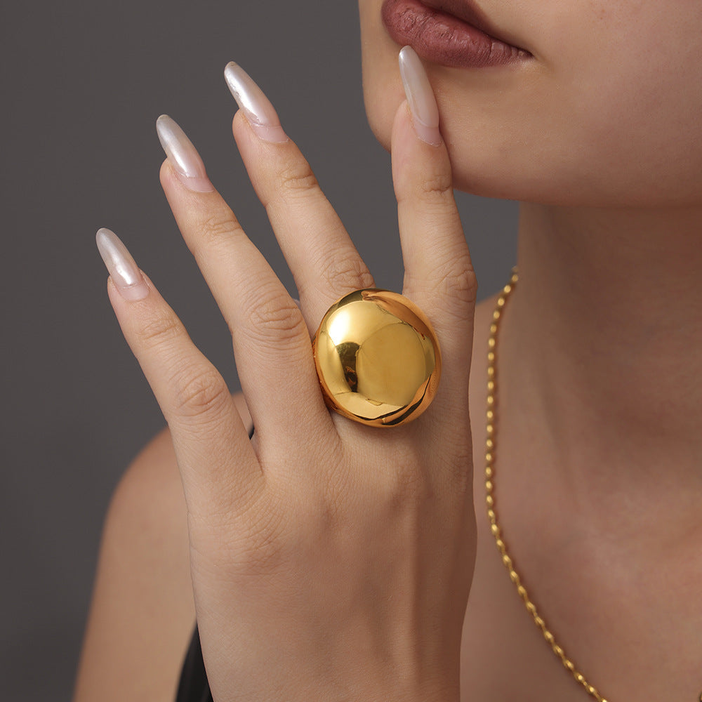 Accessories High texture large glossy Roman pattern digital casting ring women's stainless steel PVD plated real gold color retention