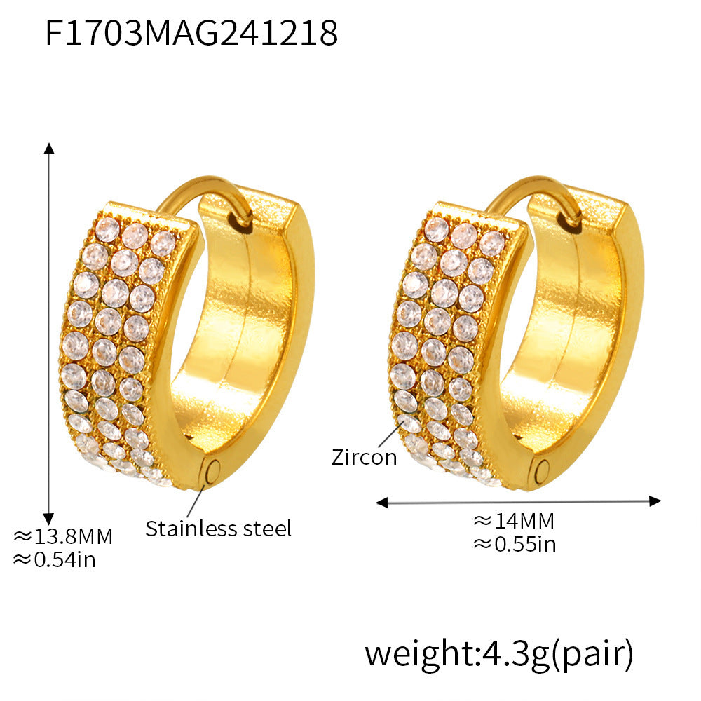 Autumn and winter new Gypsy donut stainless steel zircon earrings PVD electroplating 18K real gold temperament earrings 99
