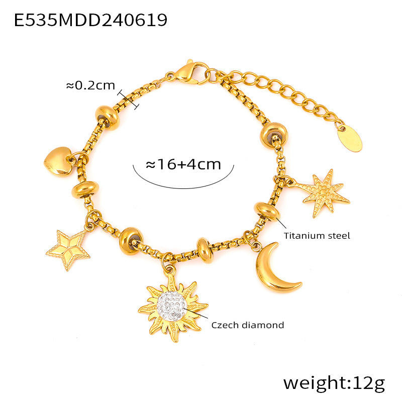 Retro niche personalized box chain jewelry multi-element pendant with diamond design titanium steel gold-plated bracelet 99